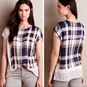 ANTHROPOLOGIE Postmark Mixed Media Plaid Flannel Tee